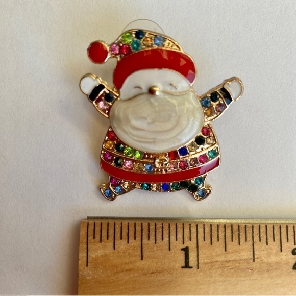 Santa Holiday Rhinestone Pierced Enamel Earrings - Picture 6 of 8